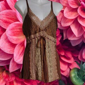 NWT Delicia Size Medium Lace Trim Brown Camisole Top